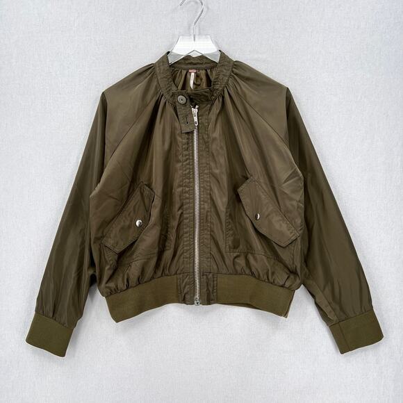 FREE PEOPLE Midnight Bomber Sateen Jacket Womens Medium Olive Green Long Sleeve - Picture 5 of 16